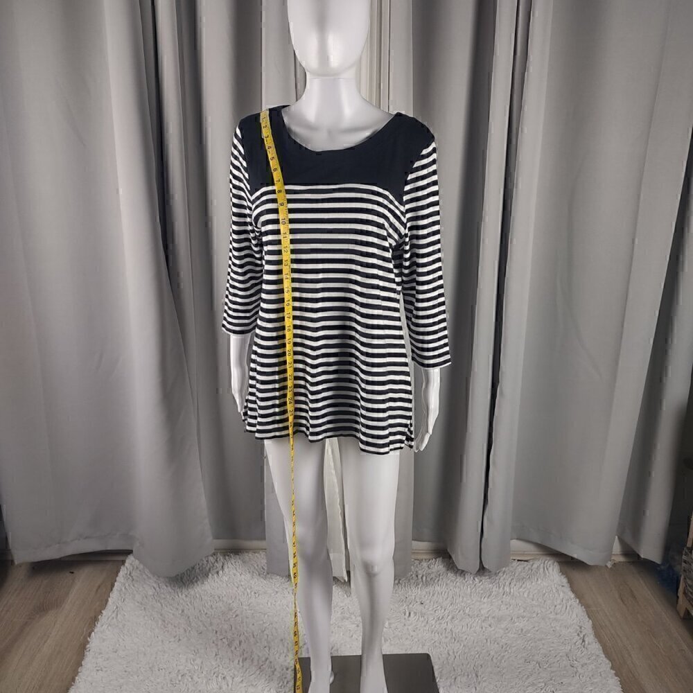 Kim Rogers Black, White Stripe Soft 100% Cotton 3/4 Sleeve Top Blouse Size PXL - Picture 5 of 12